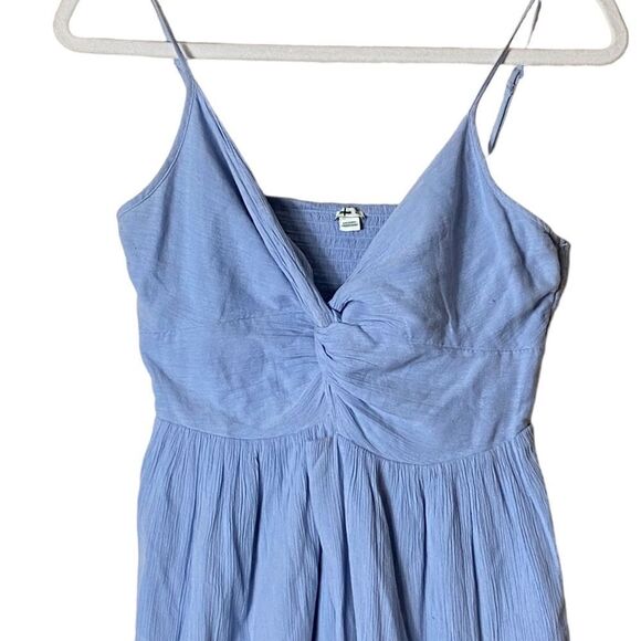 Aerie Sz Med Blue Chambray Knotted Cut Out Spaghetti Strap Lined Maxi Sun Dress - Picture 2 of 7